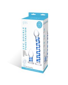 Glas 2Pc Double Penetration Glass Swirly G Spot Dildo Butt Plug Set
