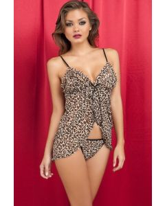 Wild Fashion Backless Straps Leopard Animal Print Babydoll 5345