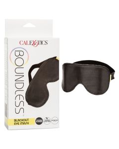 Boundless Blackout Eye Mask Vegan Leather Stretch To Fit CalExotics box