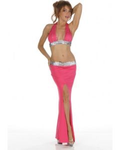 Neck Halter Stretch Open Cups Ruffle Scales Long Robe Dress 7665 Lingerie