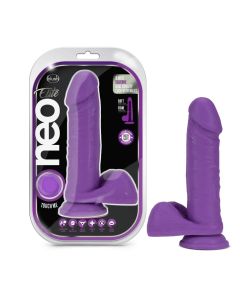 Dildo Neo Elite Purple 8'' Silicone Dual Density Cock With Balls Neon box