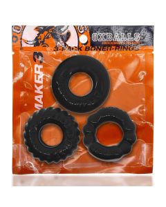 Cock Ring Kit Bonemaker 3 Pack Stretchy Black Oxballs box