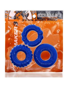 Cock Ring Kit Bonemaker 3 Pack Stretchy Pool Blue Oxballs box