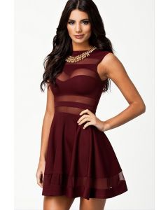New Burgundy Oxblood Skater Dress With Mesh Detail 9038 Lingerie