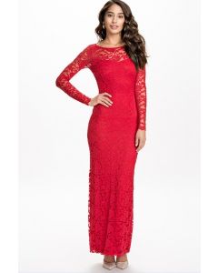 Sexy Women’s Long Sleeve Red Lace Maxi Backless Party Dress 9262 Lingerie 