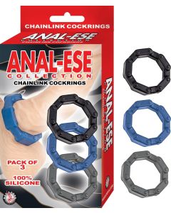 Anal Ese Collection Chainlink Cockrings Black/Blue/Grey