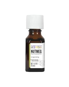 Aura Cacia Nutmeg Essential Oil bottle on white background