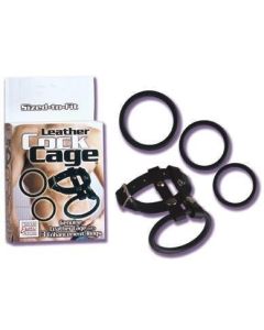 Leather Cock Cage 3 Enhancement Rings