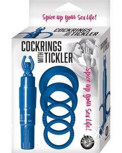Silicone Cock Rings With Tickler Vibrator Blue