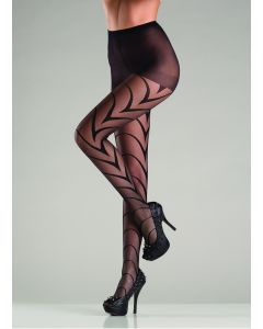 Sheer Black Pantyhose With Art Deco Lines BW731