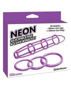 Neon Silicone Cage and Love Ring Set Purple Pipedream