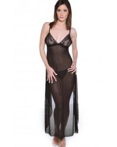 Mesh Gown With Lace Cups And Ruffles Open Back Cascade Vx Intimate Lingerie 6069
