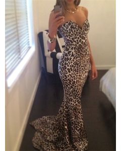Sexy Strapless Sleeveless Leopard Print Dress For Women KF144