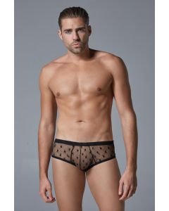 Luca Men’s Star Brief Mid Rise Ultra Sheer Full Mesh Back front pose