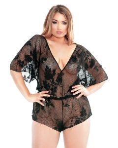 Stretch Lace Romper Adjustable Waist Snap Closure Curve P184