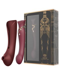 Zalo Queen Set G-spot PulseWave Vibrator with Suction Sleeve Wine Red