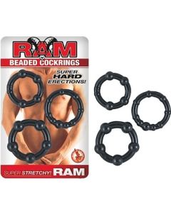 Ram Beaded Cock Rings Black Super Stretchy 