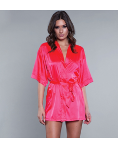 Sexy Satin Robe Hot Pink Long Sleeves Sash Front Tie BeWicked