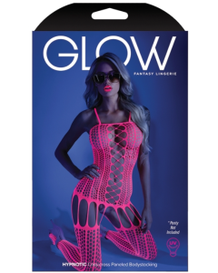 Fantasy Lingerie Glow Crisscross Stripe Bodystocking Neon Pink