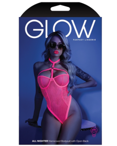 Fantasy Lingerie Glow All Nighter Harness Bodysuit Neon Pink