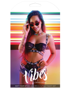 Vibes Fantasy Lingerie Not Your Bitch Cage Bra Cutout Panty Set Black
