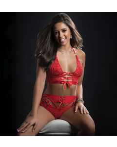Gworld 2PC O Ring Boyshort Halter Top Red One Size High Waist