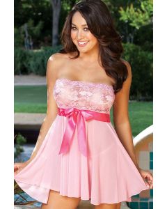 Shirley Hollywood Tie Front Stretch Lace & Mesh Babydoll 96273 O/S