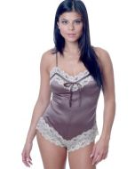 Vx Intimates 1089 Matte Satin Teddy With Lace Trims & Contrasting Ribbon Lingerie 