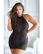 Allure Diva Felicity Leopard Mesh Halter Dress black