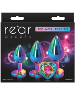 Rear Assets Heart Trainer Kit Metal Anal Plug Rainbow Color box