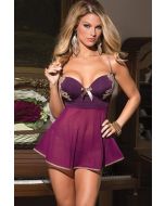 Coquette Babydoll & G-String- Plum and Tan New Plus Size Lingerie 5892