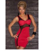 Women Club Sexy Red Cut-out Mesh Form Fitting Stretch Mini Bodycon 6444 Dress
