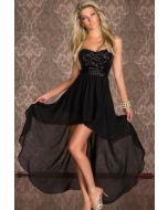 Strapless Short Front Long Back Cocktail Dresses Gold Sequined Lace Top Robe 6604