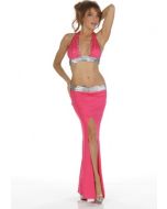 Neck Halter Stretch Open Cups Ruffle Scales Long Robe Dress 7665 Lingerie