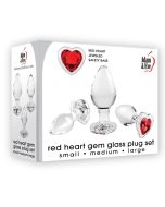 Glass Anal Plug Set Red Heart Gem A&E Waterproof box