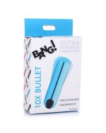 Bang! 10X Rechargeable Waterproof Metallic Bullet Vibrator Blue box