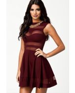 New Burgundy Oxblood Skater Dress With Mesh Detail 9038 Lingerie