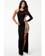 Women Fashion O-Neck Floor Length One Sleeve Maxi Long Dress 9317 Lingerie