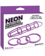 Neon Silicone Cage and Love Ring Set Purple Pipedream