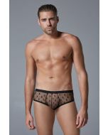 Luca Men’s Star Brief Mid Rise Ultra Sheer Full Mesh Back front pose