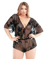 Stretch Lace Romper Adjustable Waist Snap Closure Curve P184