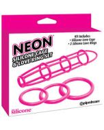 Neon Silicone Cage and Love Ring Set Pink Pipedream