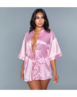 BeWicked Sexy Satin Robe Pink Long Sleeves