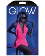Glow Shock Value Halter Fishnet Dress Neon Pink