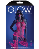 Fantasy Lingerie Glow Crisscross Stripe Bodystocking Neon Pink