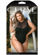 Curve Fantasy Lingerie Raven High Neck Bodysuit Black Snap Crotch