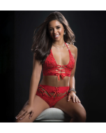 Gworld 2PC O Ring Boyshort Halter Top Red One Size High Waist