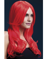 The Fever Khloe Wig Long Wave Center Part Red Adjustable Cap