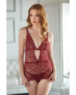 Allure Lace Chemise G String Burgundy Low Cut Lace Top