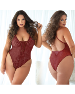 Allure Leopard Lace Up Teddy Burgundy Adjustable Shoulder Straps